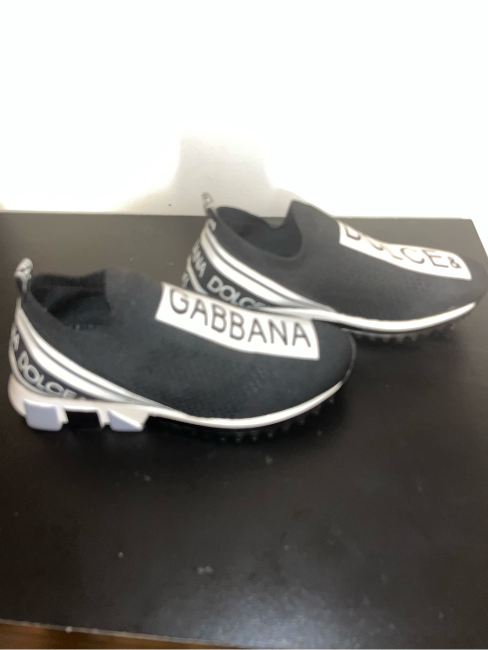 Dolce & Gabbana Kids Black and White Logo Slip-On Sneakers